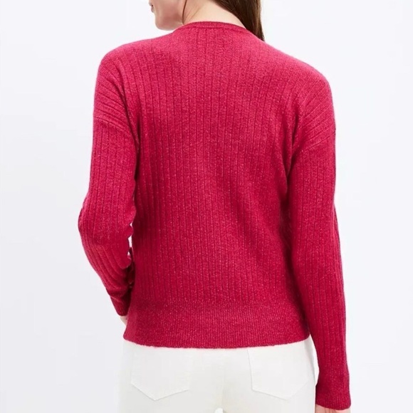 NWT LOFT Ribbed Raspberry Pink Wrap Sweater - Size Small - Picture 2 of 7